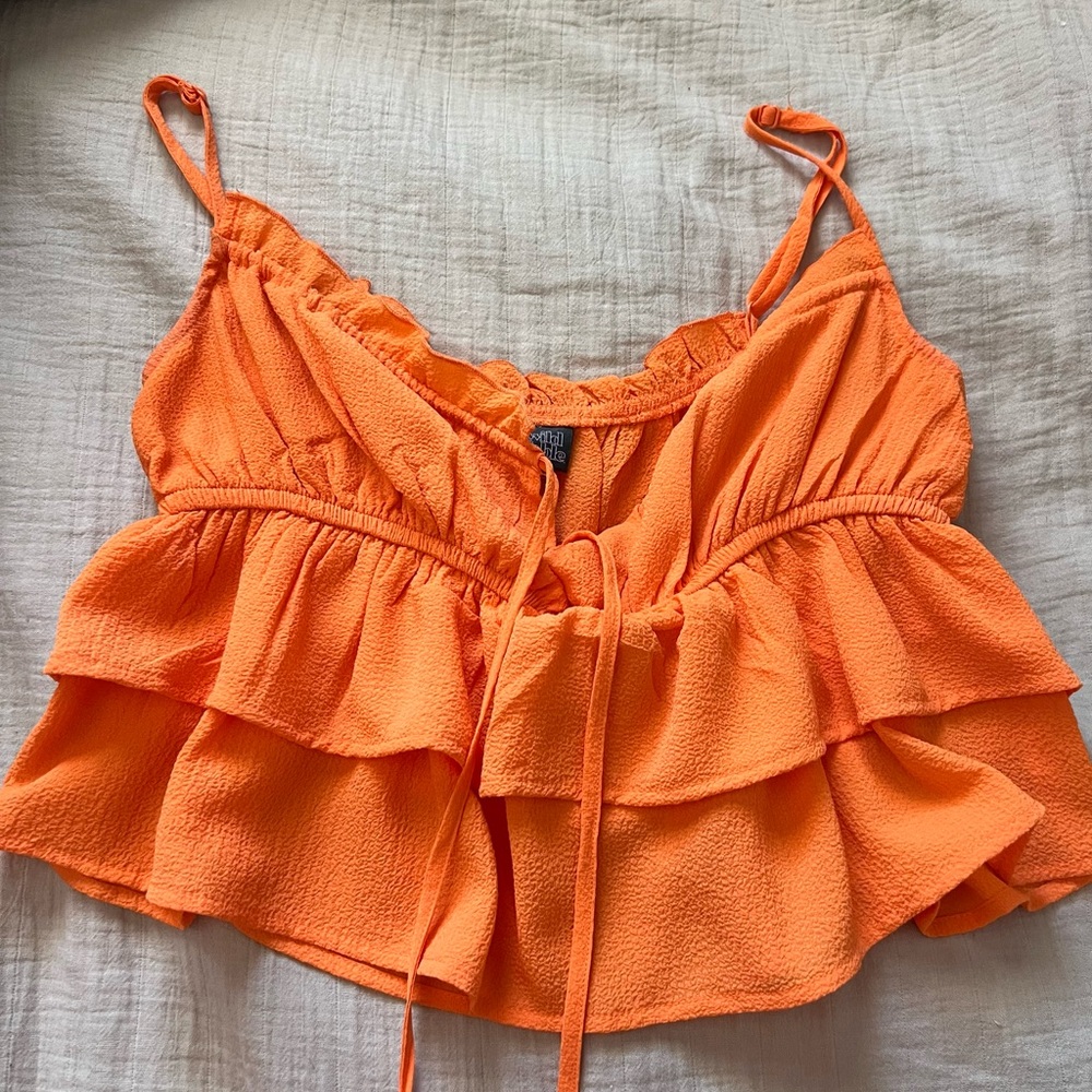 Wild Fable Orange Ruffled Tie Front Camisole